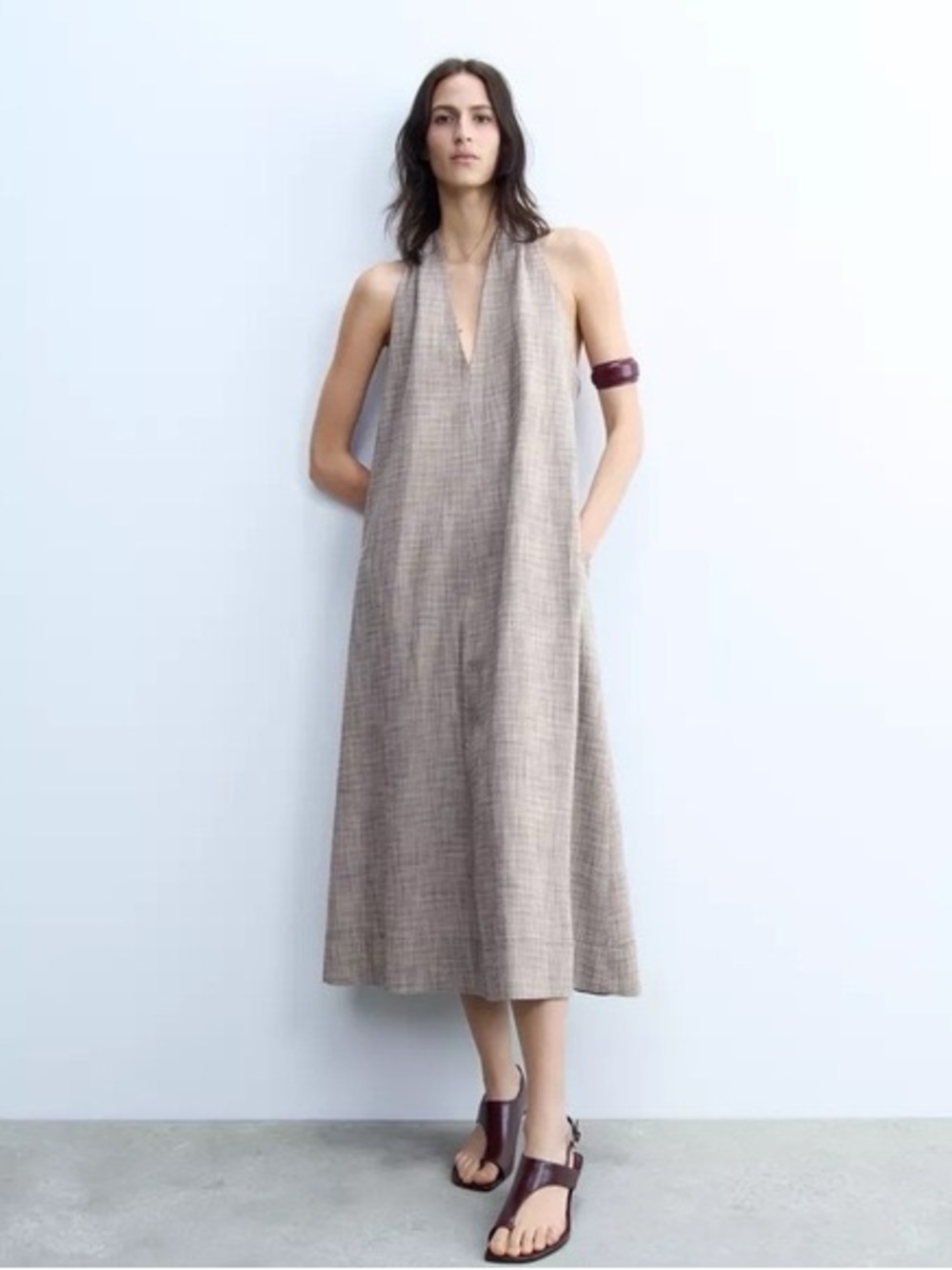 Zara Taupe Halter Midi Dress